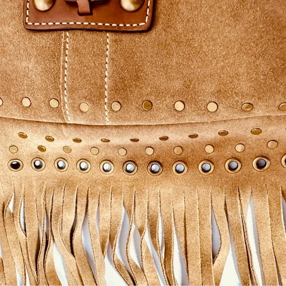 Coach Women s Rare Vintage Fringe Beige Suede Bag W Brass Findings #10401 - Picture 14 of 16